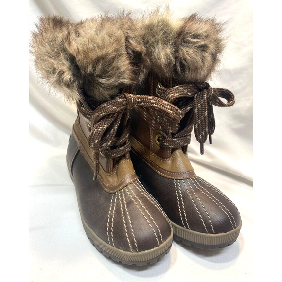 Women's London Fog Brown Milly Snow Boots Size 8 Faux Fur LLF028 - Picture 1 of 10